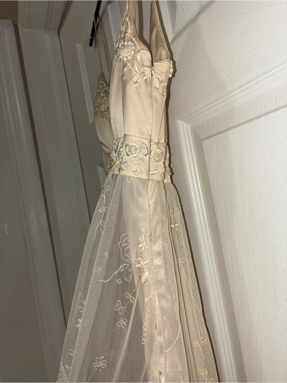 Sue Wong Embellished Champagne Mesh Embroidered Slip Dress - Picture 5 of 13